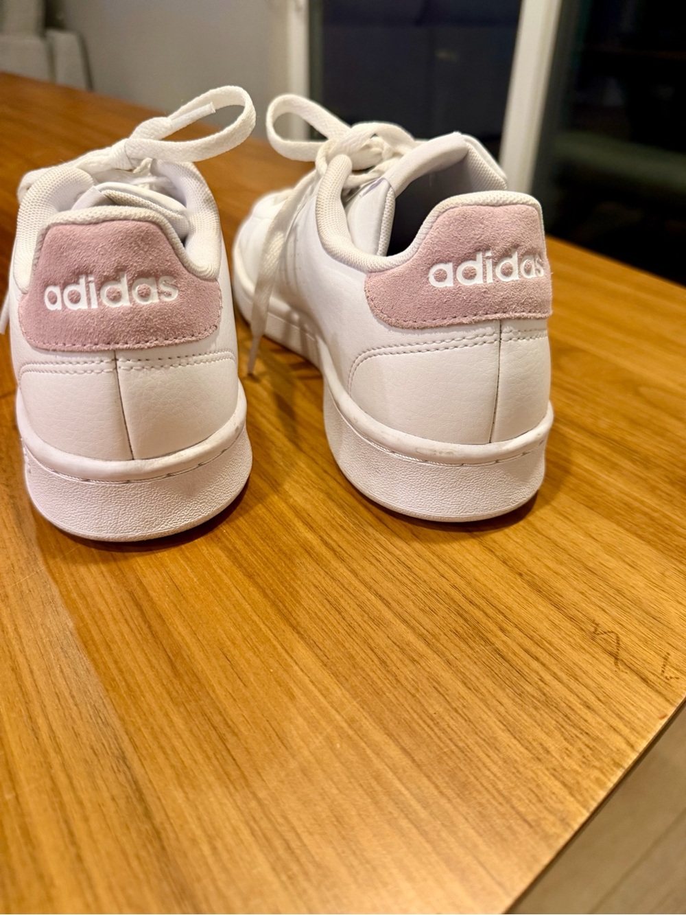 adidas White Sneakers with Light Pink Heel Accents